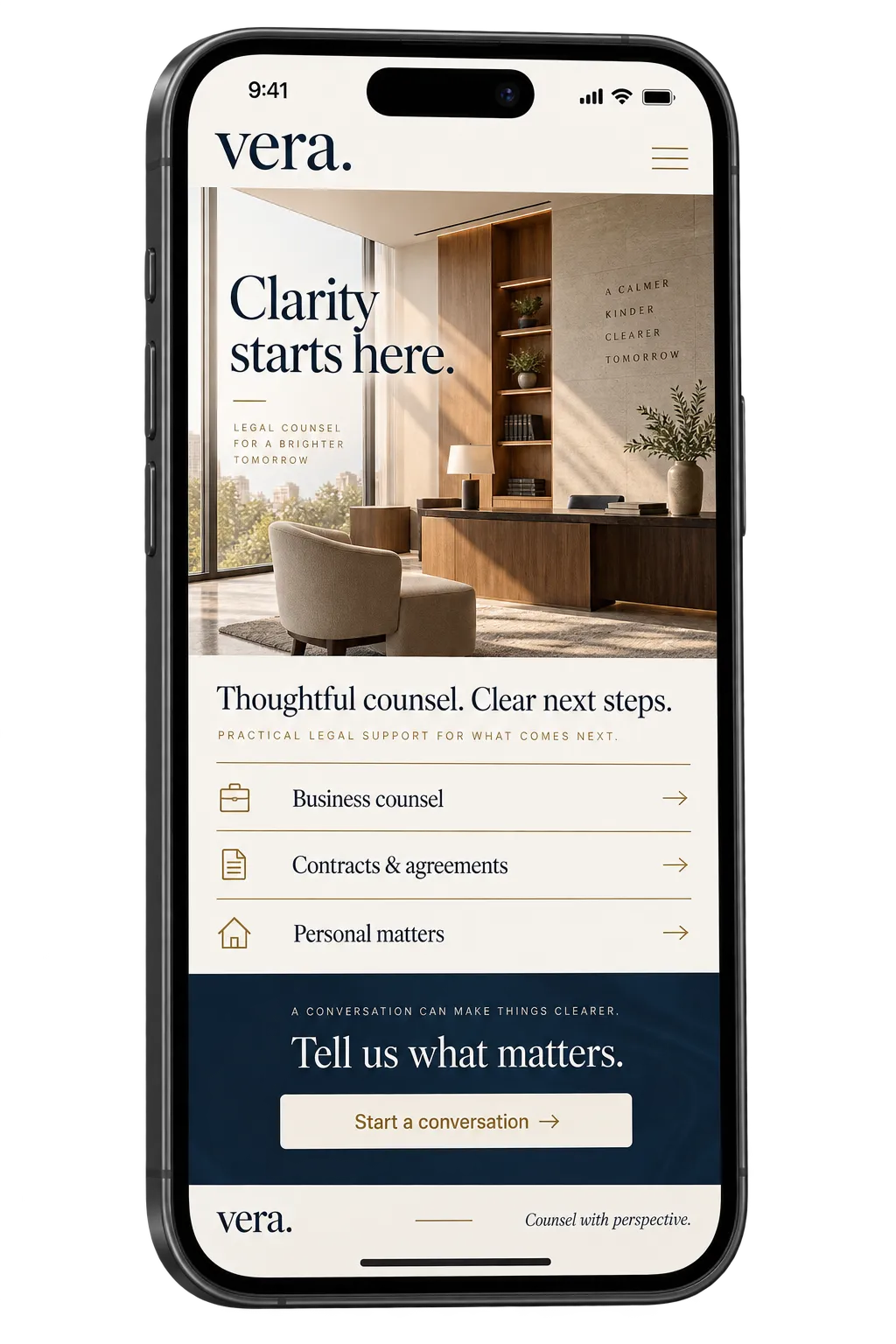 The coordinated VERA website shown on a realistic smartphone